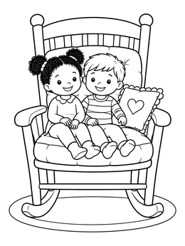 Free printable Kids On A Cozy Rocking Chair coloring page