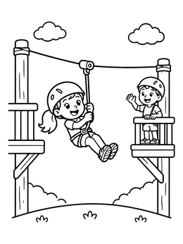 Girl glides on a zipline in this fun playground coloring page.