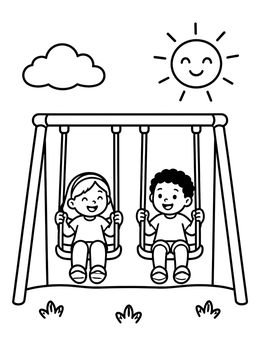 Free printable Children On Swing Set Under The Sun coloring page