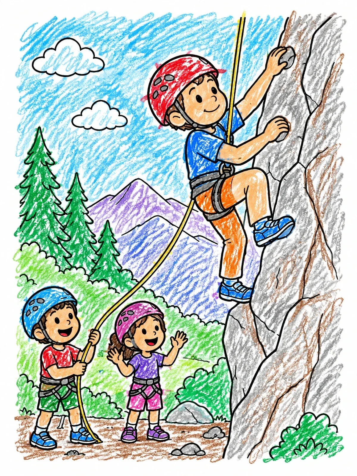 Colored example of the Kids Outdoor Rock Climbing Adventure coloring page