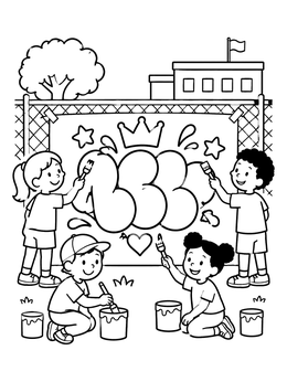Free printable Kids Painting Schoolyard Graffiti Art coloring page