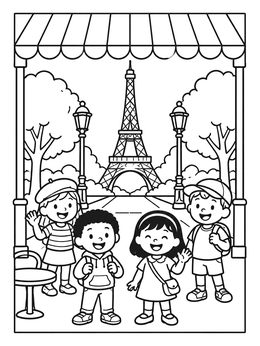 Free printable Kids Sightseeing By A Parisian Cafe coloring page