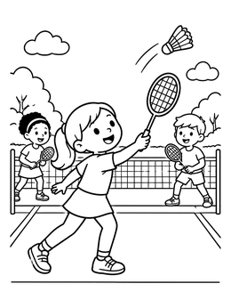 Free printable Kids Playing Badminton Outdoors coloring page