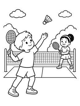Free printable Kids Playing Badminton Outdoors coloring page