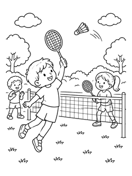 Free printable Kids Playing Badminton In The Park coloring page