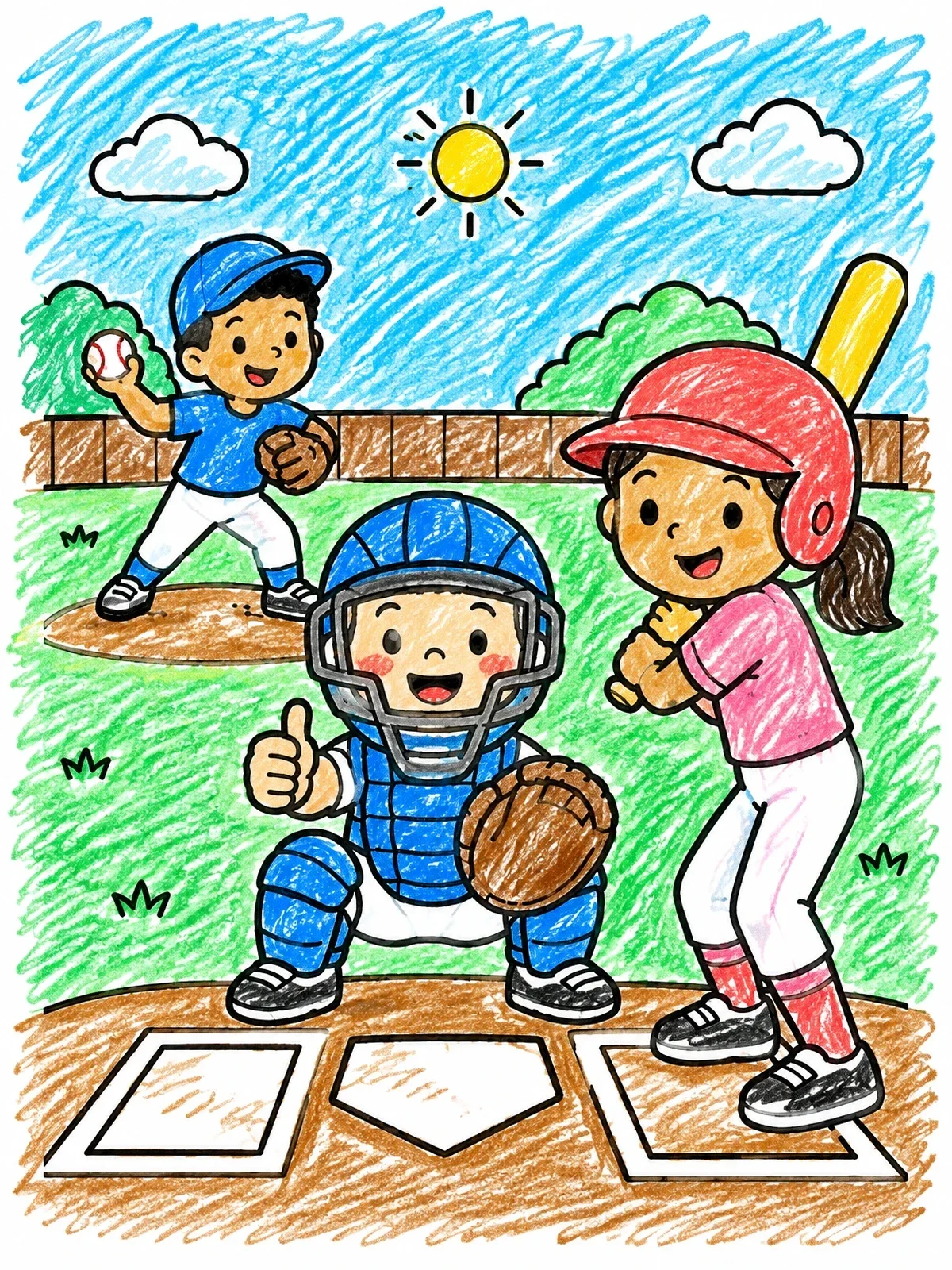 Colored example of the Kids Playing Baseball Game coloring page