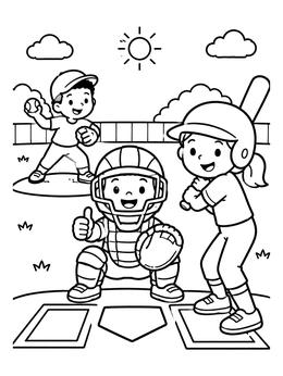 Free printable Kids Playing Baseball Game coloring page