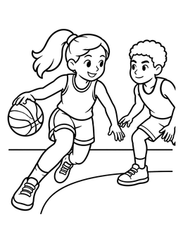 Free printable Kids Playing Basketball On Court coloring page