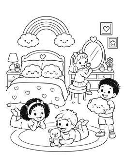 Free printable Children Playing In Cozy Bedroom coloring page