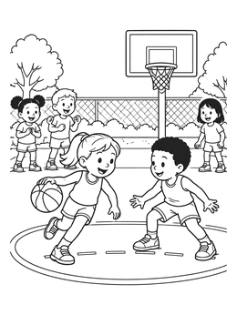 Free printable Kids Playing One On One Basketball coloring page