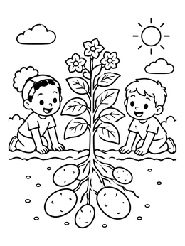 Free printable Children Discovering A Potato Plant coloring page