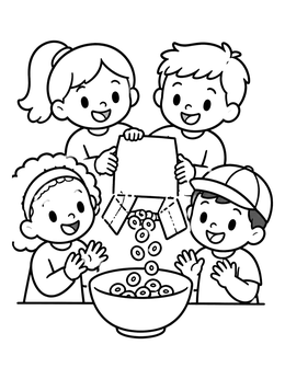 Free printable Kids Pouring Cereal Into Bowl coloring page