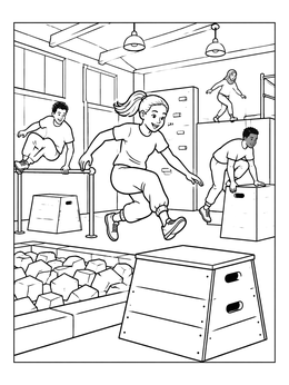 Free printable Kids Practicing In Parkour Gym coloring page