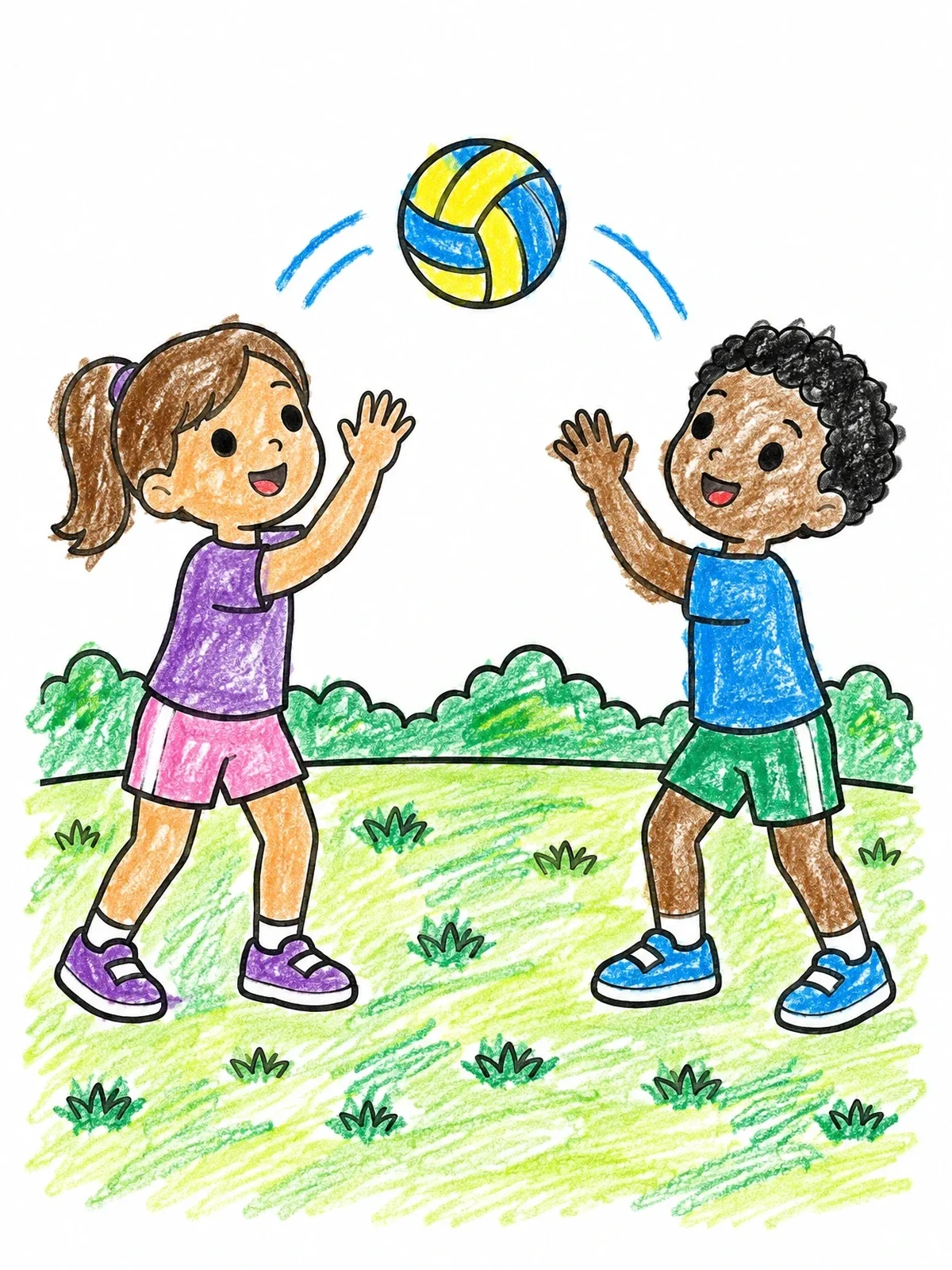 Colored example of the Kids Practicing Volleyball Outdoors coloring page