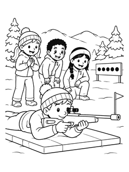 Free printable Kids Practicing Winter Biathlon Shooting coloring page