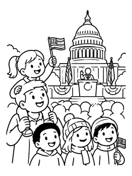 Free printable Children Celebrating At The Presidential Inauguration coloring page