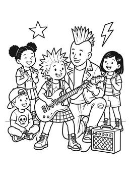Free printable Kids Rock Band With Electric Guitar coloring page