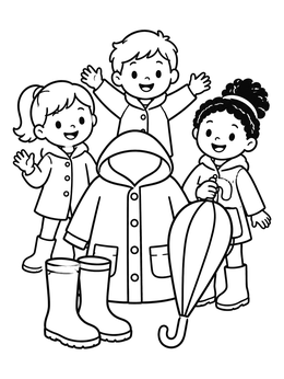 Free printable Children And Rainy Day Gear coloring page