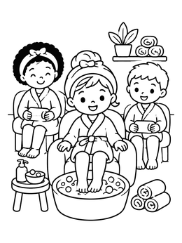 Free printable Kids Having A Relaxing Foot Spa coloring page
