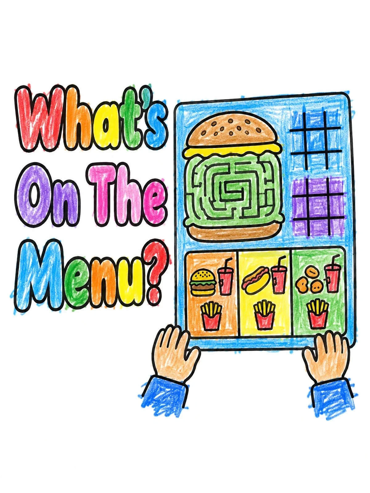 Colored example of the Kids Restaurant Activity Menu coloring page