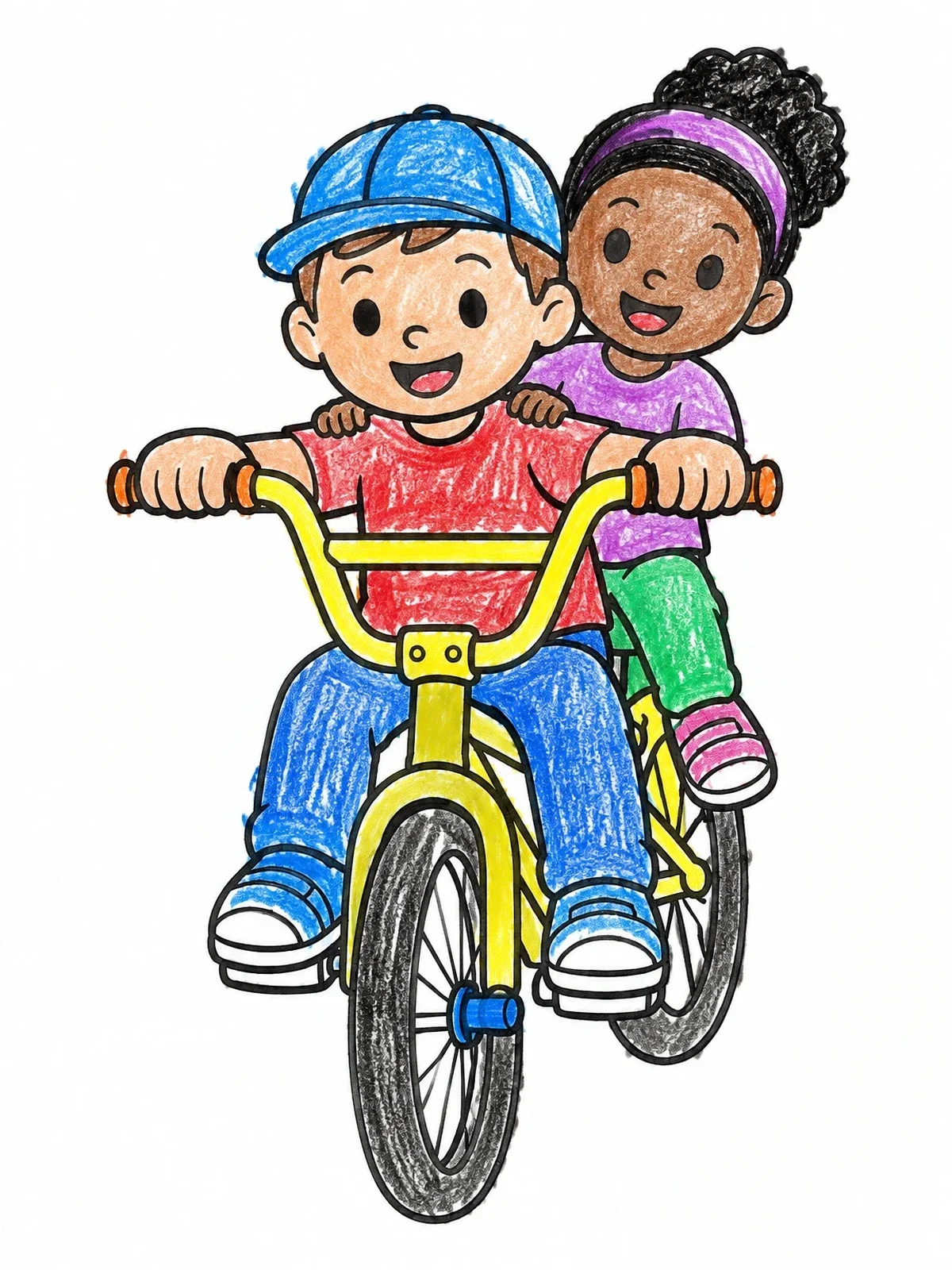 Colored example of the Kids Riding A Bmx Bicycle Together coloring page