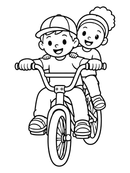 Free printable Kids Riding A Bmx Bicycle Together coloring page