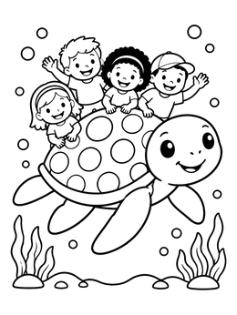 Free printable Sea Turtle Ride With Kids coloring page