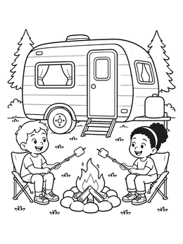 Free printable Kids Roasting Marshmallows By Camper coloring page