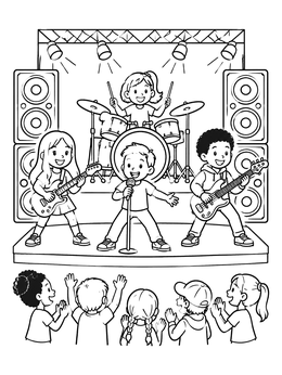 Free printable Kids Rock Band On Stage coloring page