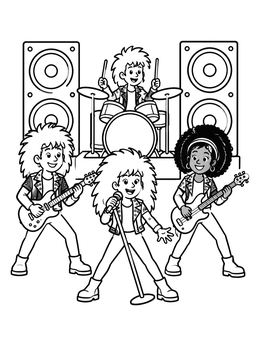 Free printable Kids Rock Band On Stage coloring page