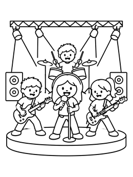 Free printable Kids Rock Band On Stage coloring page