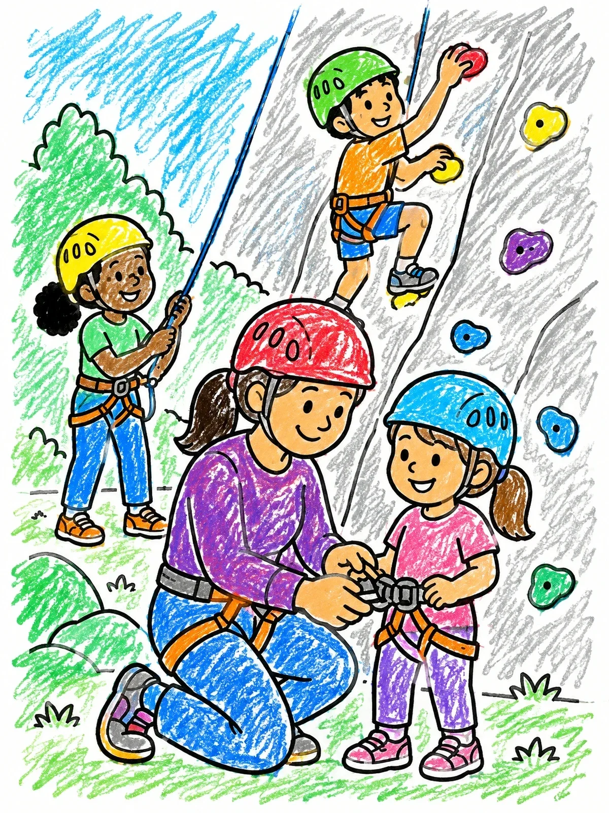 Colored example of the Kids Rock Climbing Practice coloring page