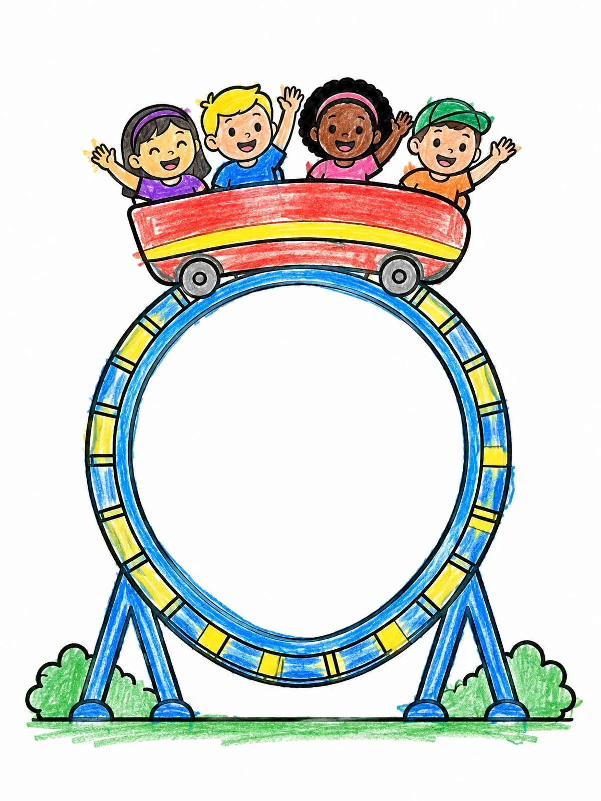 Colored example of the Kids Riding A Roller Coaster Loop coloring page