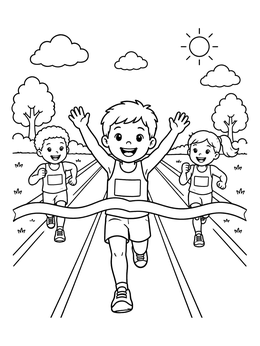 Free printable Kids Crossing The Finish Line coloring page