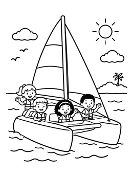 Free printable Children Sailing On A Catamaran coloring page