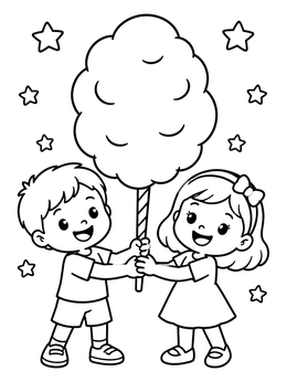 Free printable Kids Sharing Giant Cotton Candy coloring page