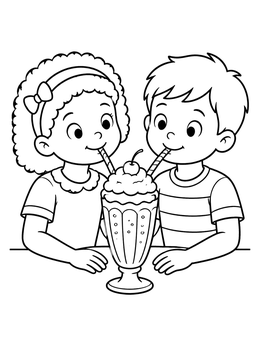 Free printable Kids Sharing An Ice Cream Soda coloring page