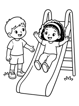Free printable Children Taking Turns On Playground Slide coloring page