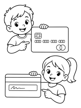 Free printable Kids Showing Front And Back Of Credit Card coloring page