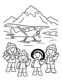 Free printable Kids And Ski Plane In Alaska coloring page