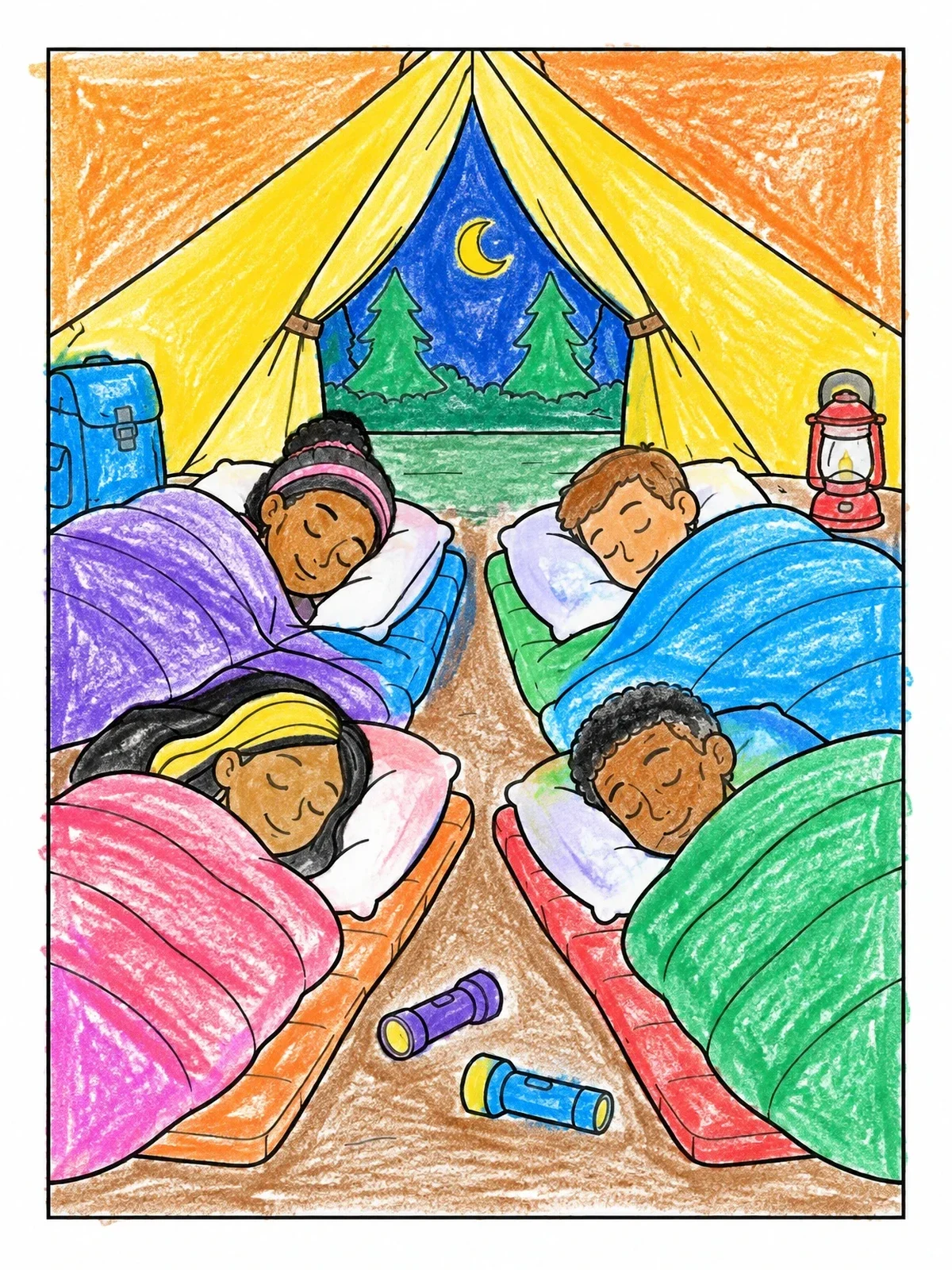 Colored example of the Cozy Camping Inside The Tent coloring page