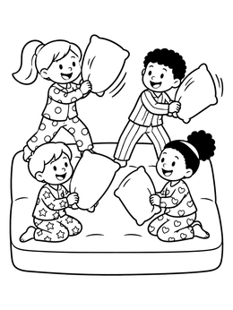 Free printable Friends Having A Pillow Fight coloring page