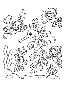 Free printable Snorkelers Swimming With Sea Dragons coloring page