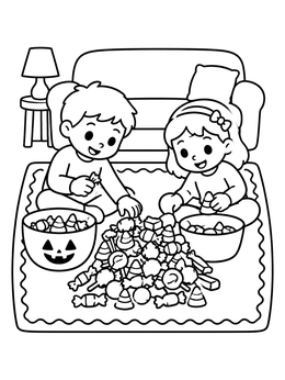 Free printable Kids Sorting Halloween Candy Pile coloring page