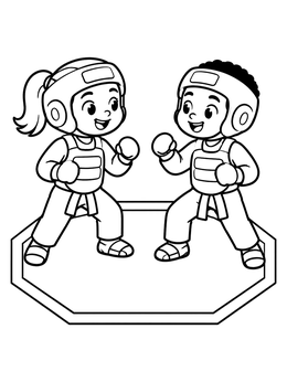 Free printable Kids Sparring In Taekwondo Gear coloring page