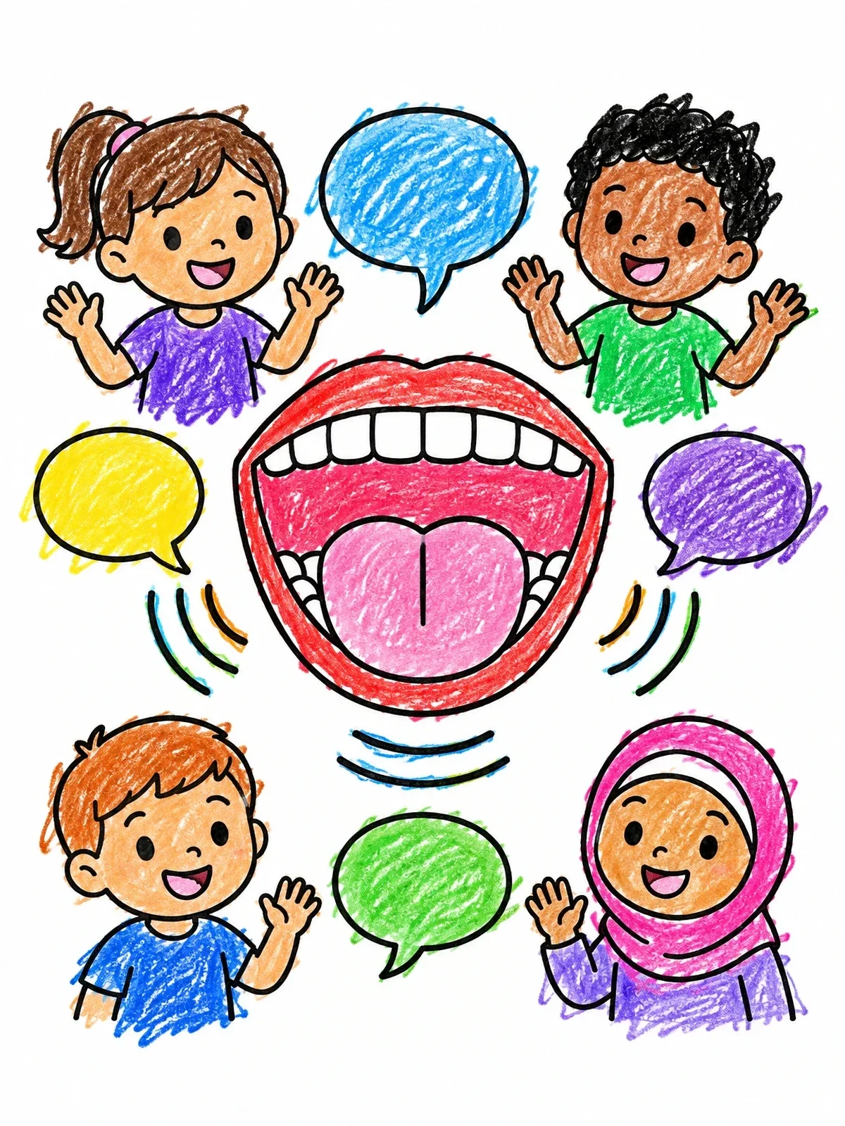 Colored example of the Children Talking And Open Mouth Diagram coloring page