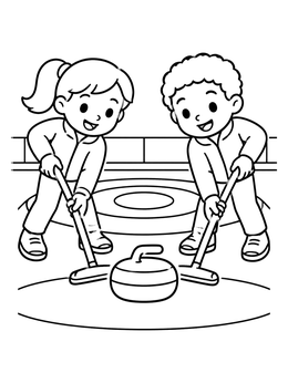 Free printable Kids Sweeping A Curling Stone coloring page