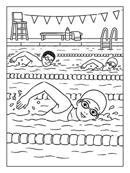 Free printable Kids Swimming Laps In Pool coloring page