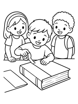 Free printable Children Covering A School Book coloring page