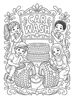 Free printable Kids Tire Car Wash Fun coloring page